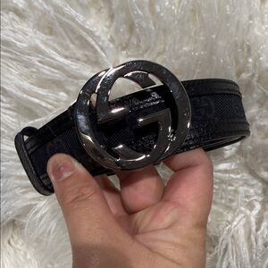 Gucci Black Belt with Silver Logo Buckle